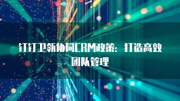 钉钉卫瓴协同CRM政策:打造高效团队管理