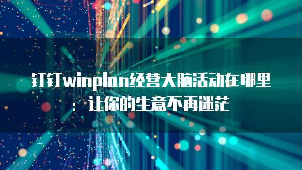 钉钉winplan经营大脑活动在哪里:让你的生意不再迷茫