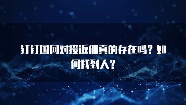 钉钉国网对接返佣真的存在吗?如何找到人?