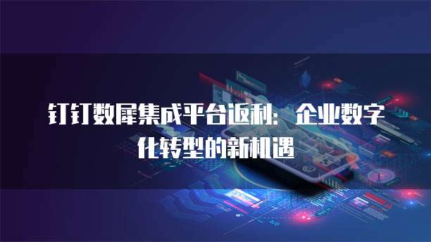 钉钉数犀集成平台返利:企业数字化转型的新机遇