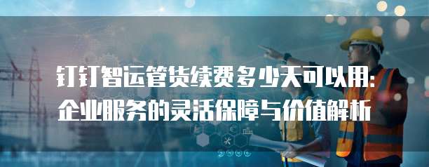 钉钉智运管货续费多少天可以用:企业服务的灵活保障与价值解析