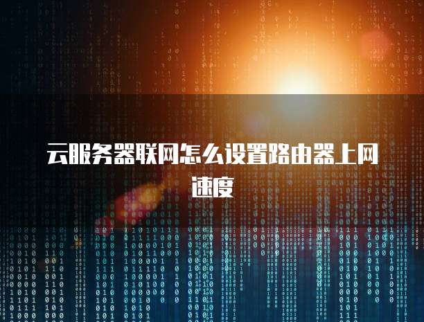 云服务器联网怎么设置路由器上网速度
