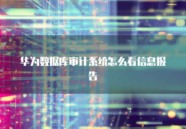 华为数据库审计系统怎么看信息报告