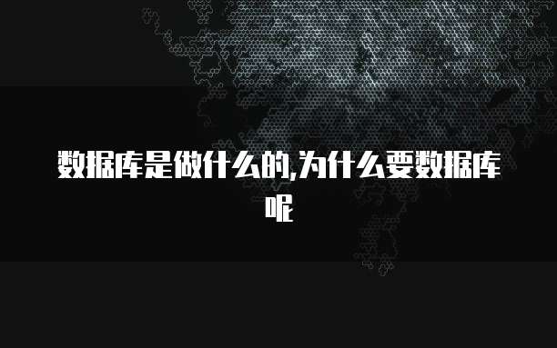 数据库是做什么的,为什么要数据库呢